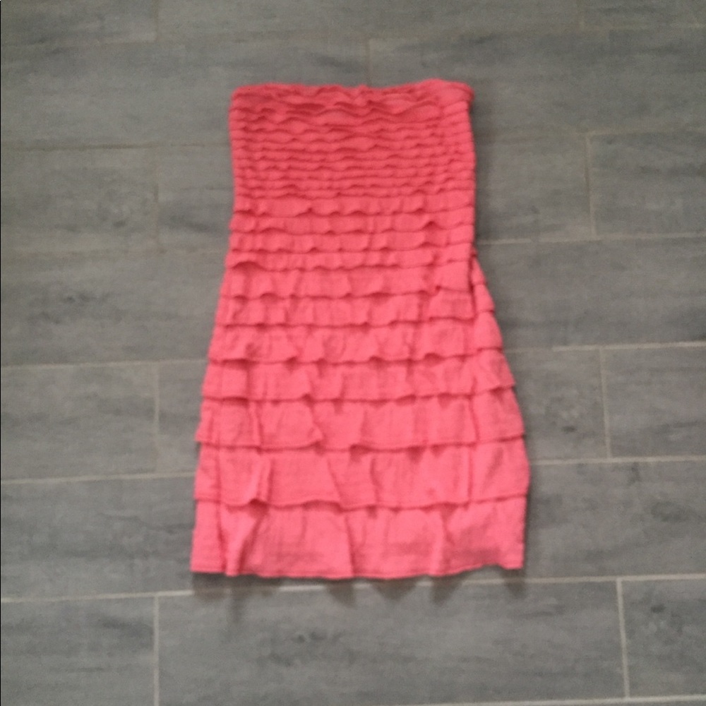 Express Strapless Coral Ruffle Dress XS
